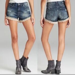 Free People Shorts Size 26 Lace High Rise Denim Cotton Distressed Boho Festival